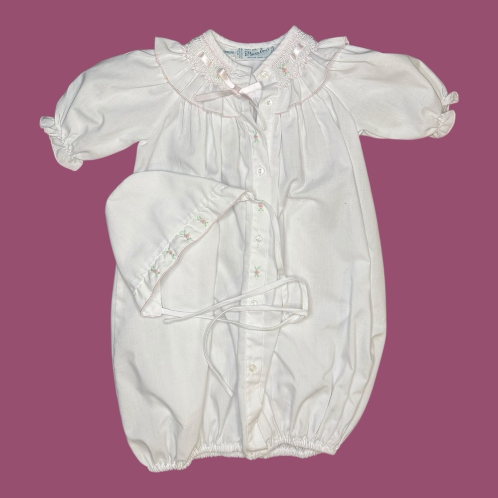 Feltman Brothers White Smocked Gown & Bonnet Set – Newborn/Preemie